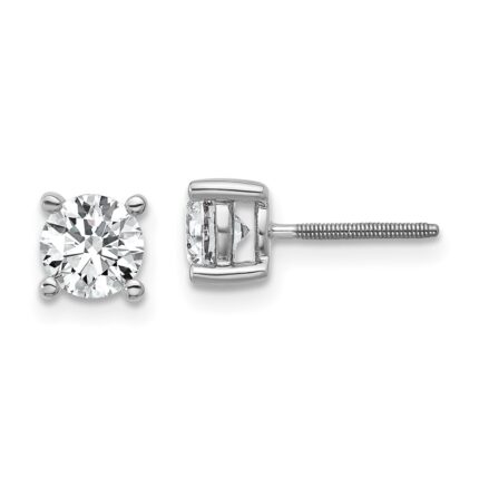 18k White Gold 1 carat Lab Grown Diamond VS+ F+ Round Complete Four Prong Screwback Stud Earrings