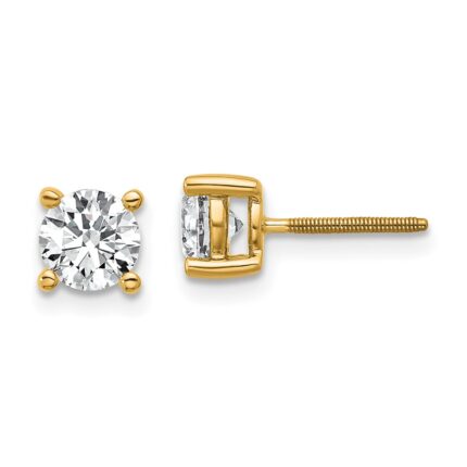 18k 1 carat Certified Lab Grown Diamond VS+ F+ Round Complete Four Prong Screwback Stud Earrings