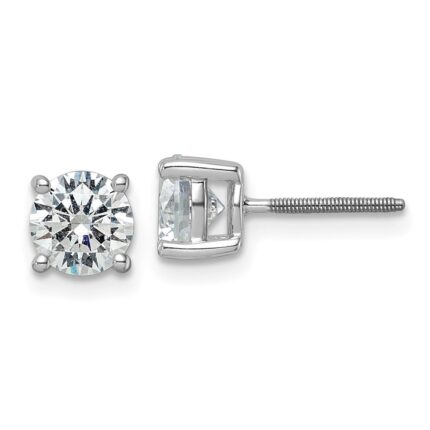 18k White Gold 2 1/2 carat Certified Lab Grown Diamond VS+ F+ Round Complete Four Prong Screwback Stud Earrings