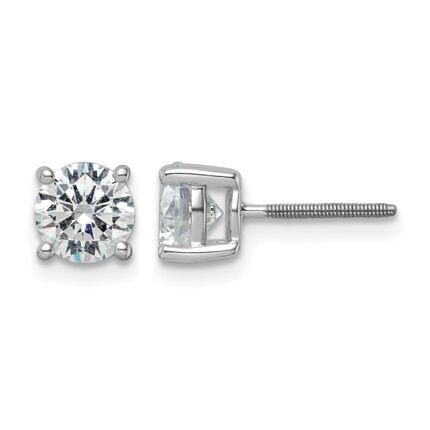 14k White Gold 5 carat Lab Grown Diamond VS+ F+ Round Complete Four Prong Screwback Heavyweight Stud Earrings
