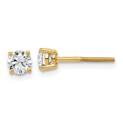 14k 3/4 carat Lab Grown Diamond VS+ F+ Round Complete Four Prong Lightweight Screwback Stud Earrings