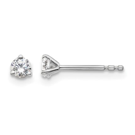 14k White Gold 1/5 carat Lab Grown Diamond VS+ F+ Round Complete Three Prong Stud Earrings