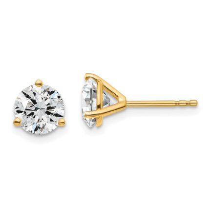 18k 1 1/2 carat Lab Grown Diamond VS+ F+ Round Complete Three Prong Stud Earrings