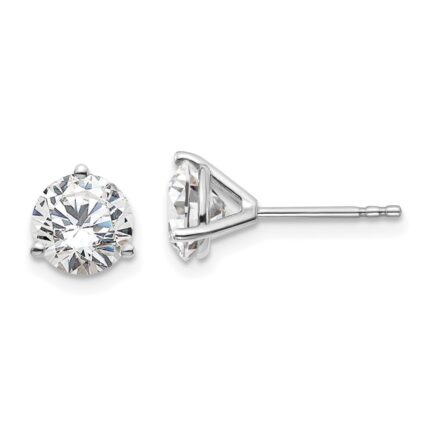 18k White Gold 2 carat Certified Lab Grown Diamond VS+ F+ Round Complete Three Prong Stud Earrings