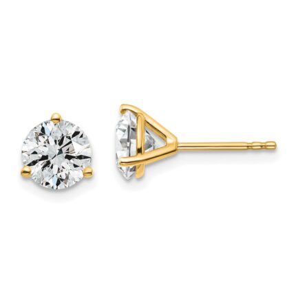 18k 2 1/2 carat Lab Grown Diamond VS+ F+ Round Complete Three Prong Stud Earrings