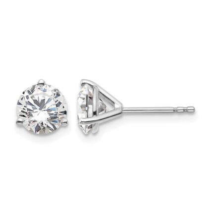 14k White Gold 2 carat Lab Grown Diamond VS+ F+ Round Complete Three Prong Stud Earrings