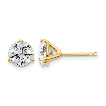 14k 2 carat Certified Lab Grown Diamond VS+ F+ Round Complete Three Prong Stud Earrings