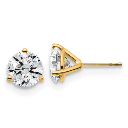 18k 4 carat Lab Grown Diamond VS+ F+ Round Complete Three Prong Stud Earrings