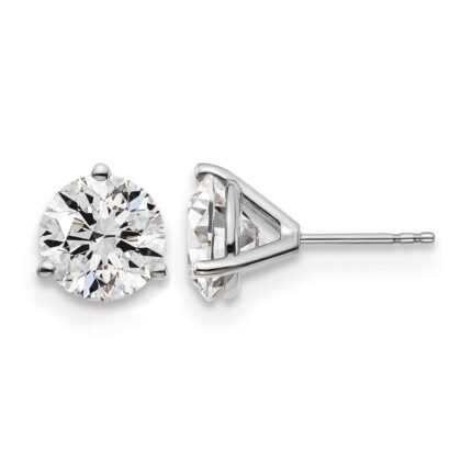 14k White Gold 5 carat Lab Grown Diamond VS/SI+ G+ Round Complete Three Prong Stud Earrings