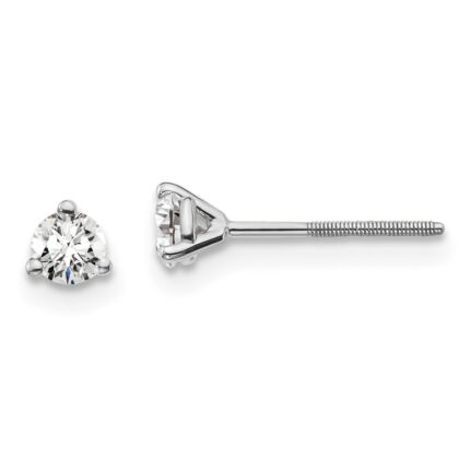 18k White Gold 1/4 carat Certified Lab Grown Diamond VS+ F+ Round Complete Three Prong Screwback Stud Earrings