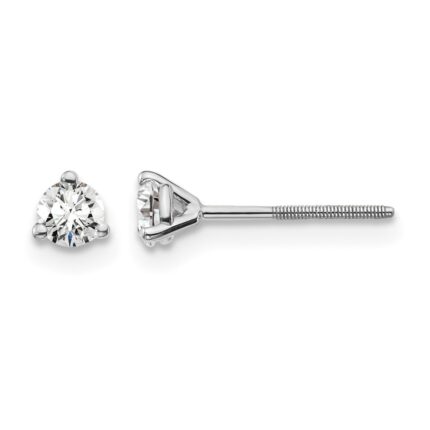 14k White Gold 1/4 carat Lab Grown Diamond VS/SI+ G+ Round Complete Three Prong Screwback Stud Earrings