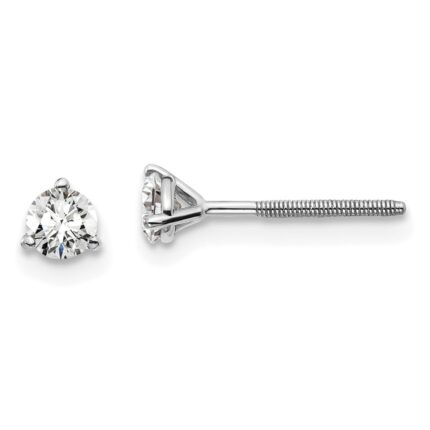 18k White Gold 1/3 carat Certified Lab Grown Diamond VS+ F+ Round Complete Three Prong Screwback Stud Earrings