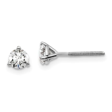 18k White Gold 1/2 carat Certified Lab Grown Diamond VS+ F+ Round Complete Three Prong Screwback Stud Earrings