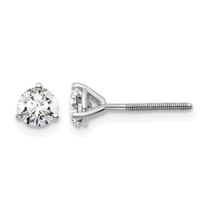 14k White Gold 3/4 carat Certified Lab Grown Diamond VS+ F+ Round Complete Three Prong Screwback Stud Earrings