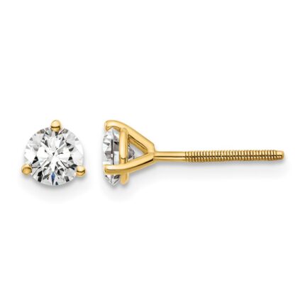 14k 3/4 carat Lab Grown Diamond VS/SI+ G+ Round Complete Three Prong Screwback Stud Earrings