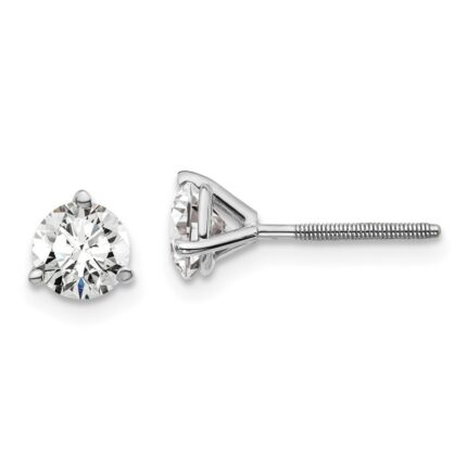 18k White Gold 1 carat Certified Lab Grown Diamond VS+ F+ Round Complete Three Prong Screwback Stud Earrings