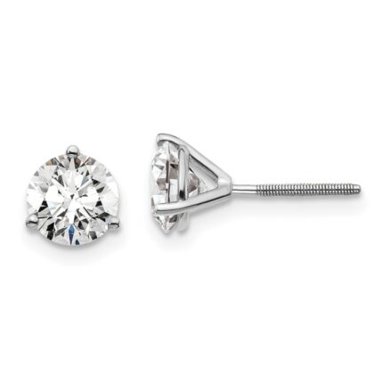 18k White Gold 1 1/2 carat Lab Grown Diamond VS+ F+ Round Complete Three Prong Screwback Stud Earrings