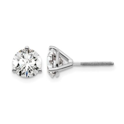 14k White Gold 4 carat Lab Grown Diamond VS+ F+ Round Complete Three Prong Screwback Stud Earrings
