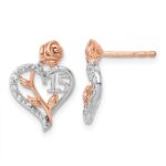 14K White and Rose Gold Diamond Quinceanera Heart Post Earrings