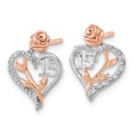14K White and Rose Gold Diamond Quinceanera Heart Post Earrings - Image 2