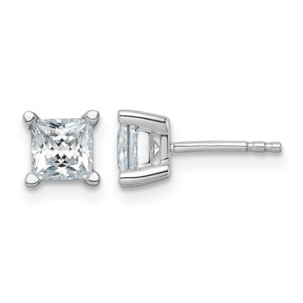 14k White Gold 1 1/2 carat Certified Lab Grown Diamond VS+ F+ Princess Complete Four Prong Stud Earrings