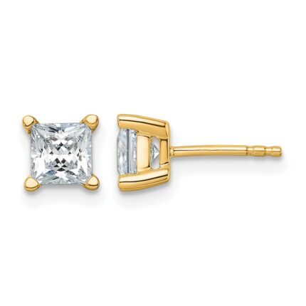 14k 1 1/2 carat Certified Lab Grown Diamond VS+ F+ Princess Complete Four Prong Stud Earrings