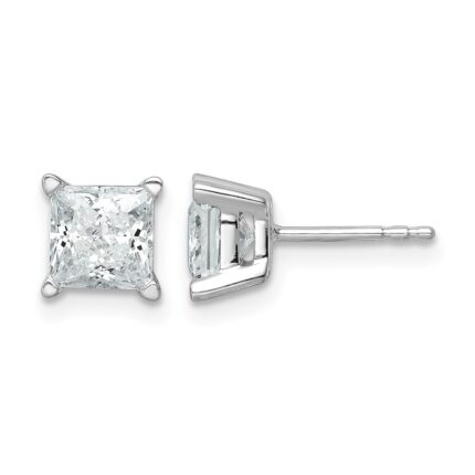 14k White Gold 2 carat Certified Lab Grown Diamond VS+ F+ Princess Complete Four Prong Stud Earrings