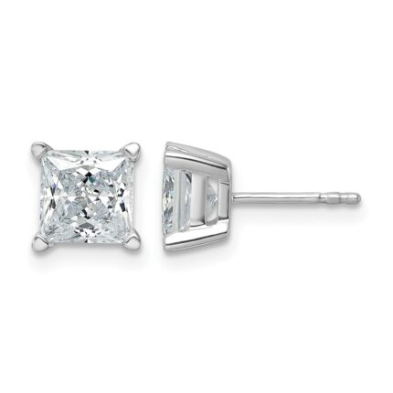 14k White Gold 3 carat Lab Grown Diamond VS+ F+ Princess Complete Four Prong Stud Earrings