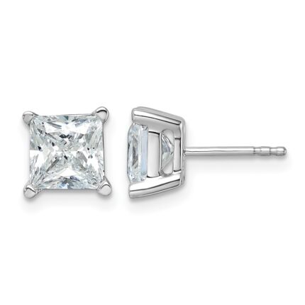 14k White Gold 4 carat Certified Lab Grown Diamond VS/SI+ G+ Princess Complete Four Prong Stud Earrings