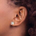 14k 4 carat Lab Grown Diamond VS/SI+ G+ Princess Complete Four Prong Stud Earrings - Image 3