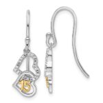 14K Two-tone Polished Diamond Quinceanera Double Heart Dangle Earrings