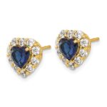 14k 1 1/3 carat Lab Grown Diamond VS/SI+ G+ and Created Sapphire Complete Halo Heart Post Earrings - Image 2