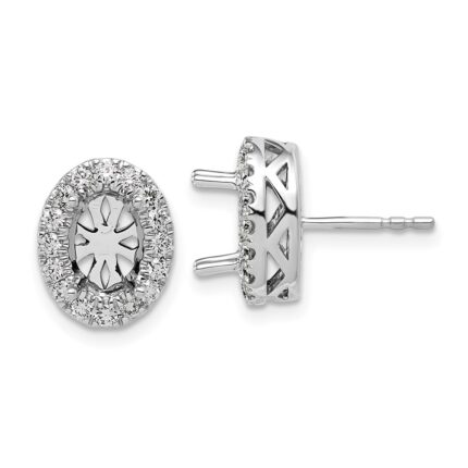14k White Gold 1/2 carat Lab Grown Diamond VS/SI+ G+ Oval Semi Mount Halo Post Earrings