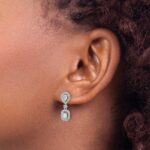 14k White Gold 1 carat Lab Grown Diamond VS/SI+ G+ Complete Two Stone Dangle Halo Post Earrings - Image 3