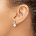14k White Gold 6mm June/Freshwater Cultured Pearl and Diamond Post Earrings - Image 3