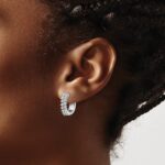 14k White Gold Diamond Hinged Hoop Earrings - Image 3