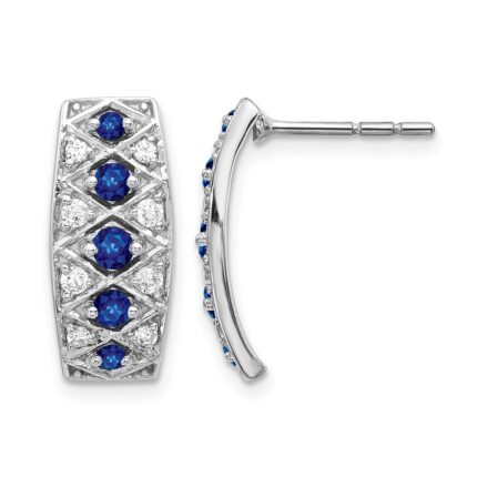 14k White Gold Diamond and Sapphire Fancy Curved Post Earrings