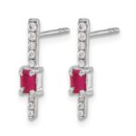 14k White Gold 5x3mm Emerald-cut Ruby and Diamond Post Earrings - Image 2