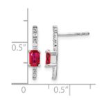 14k White Gold 5x3mm Emerald-cut Ruby and Diamond Post Earrings - Image 4