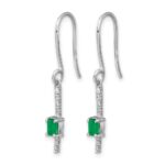 14k White Gold 4x3mm Emerald-cut Emerald and Diamond Dangle Shepherd Hook Earrings - Image 2