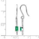 14k White Gold 4x3mm Emerald-cut Emerald and Diamond Dangle Shepherd Hook Earrings - Image 4