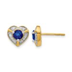 14k 4.5mm Round Sapphire and Diamond Halo Fancy Heart Post Earrings