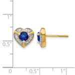 14k 4.5mm Round Sapphire and Diamond Halo Fancy Heart Post Earrings - Image 2