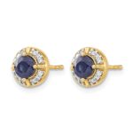 14k 4.5mm Round Sapphire and Diamond Halo Post Earrings - Image 2