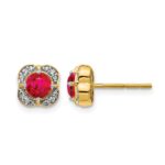 14k 4.5mm Round Ruby and Diamond Fancy Square Post Earrings