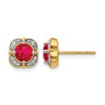14k 5.2mm Round Ruby and Diamond Fancy Square Post Earrings
