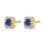 14k 4.1mm Round Sapphire and Diamond Fancy Square Post Earrings - Image 2