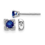 14k White Gold Diamond Square Jackets and 4mm Sapphire Stud Earrings