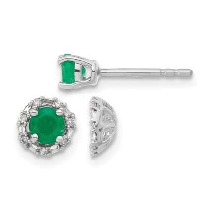 14k White Gold Diamond Halo Jackets and 4mm Emerald Stud Earrings