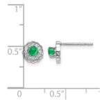 14k White Gold 3mm Round Emerald Cabochon and Diamond Halo Post Earrings - Image 4